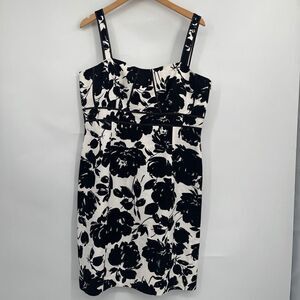 Tahari Arthur S Levine Womens Black White Sleeveless Floral A-Line Dress Size 14